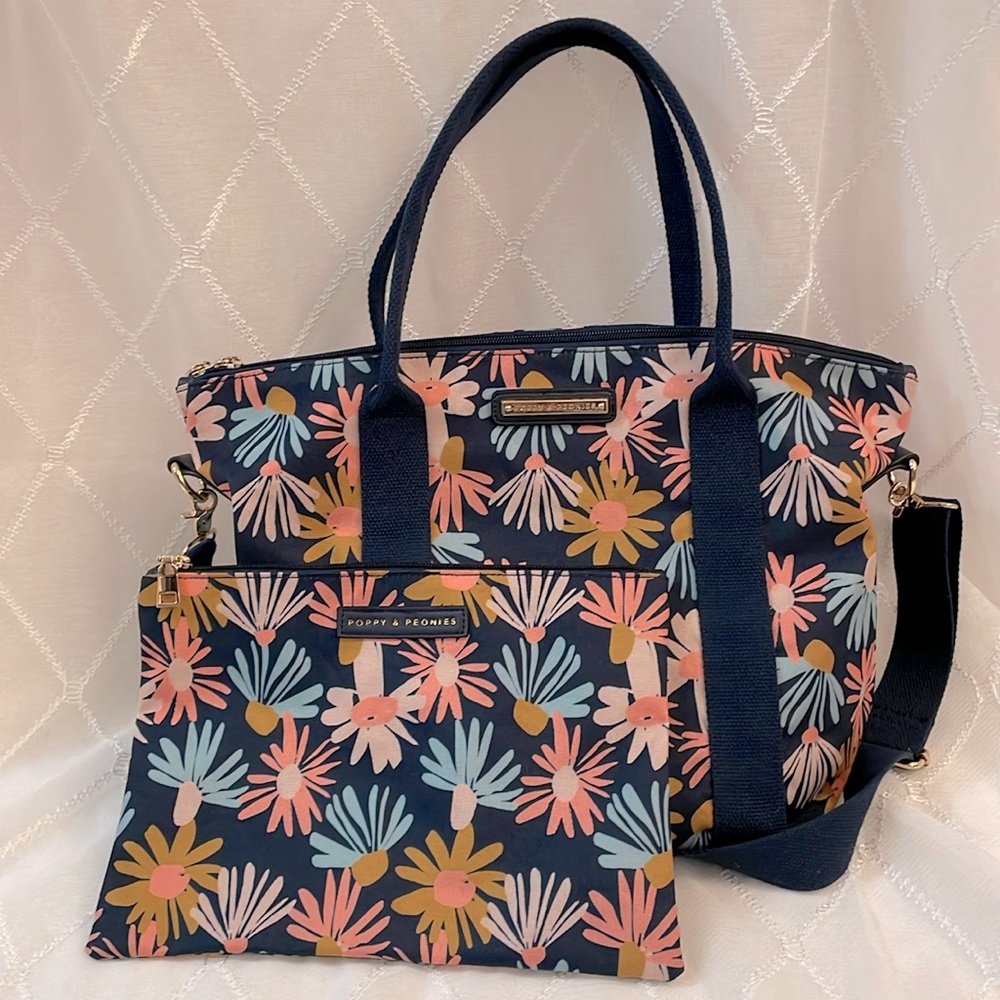 Poppy & Peonies Floral Print Tote With Matching Pouch